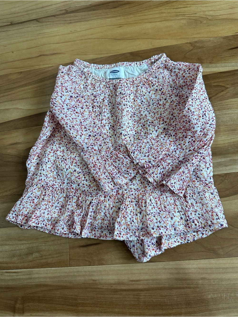 Old Navy Cream Floral Peplum Top with Pink & Red Accents